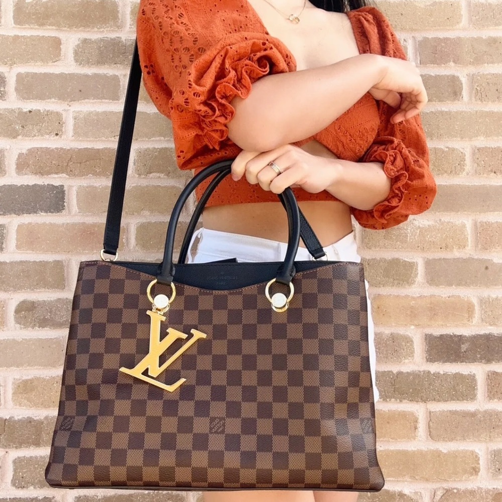 Louis Vuitton Riverside Damier Ebene Satchel Shoulder Bag Brown Black Orange - Picture 1 of 10